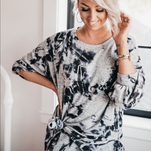 Grey purple tie dye sweater lounge top basic long - Picture 2 of 4